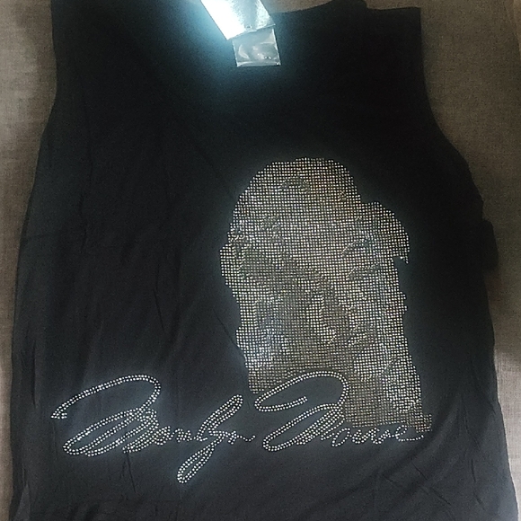 Black Sleeveless Top Marilyn Monroe with Rhinestone Design - Picture 1 of 2